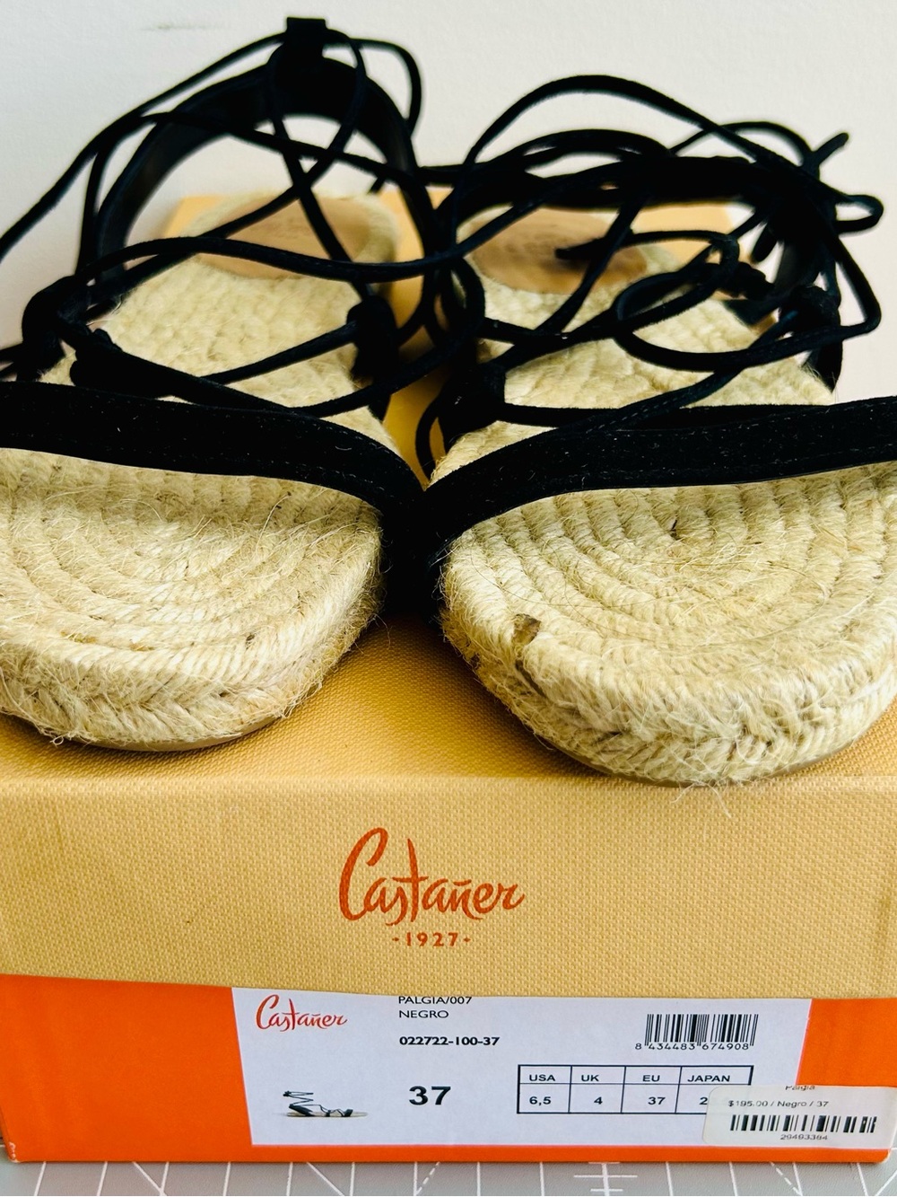 Castaner Black Lace-Up Jute Espadrille Sandals